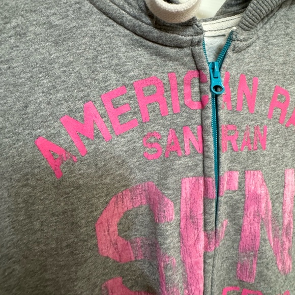 American Rag Hoodie Vest San Francisco CA SFN Phys Ed Pink Text Men’s XL - Picture 7 of 10